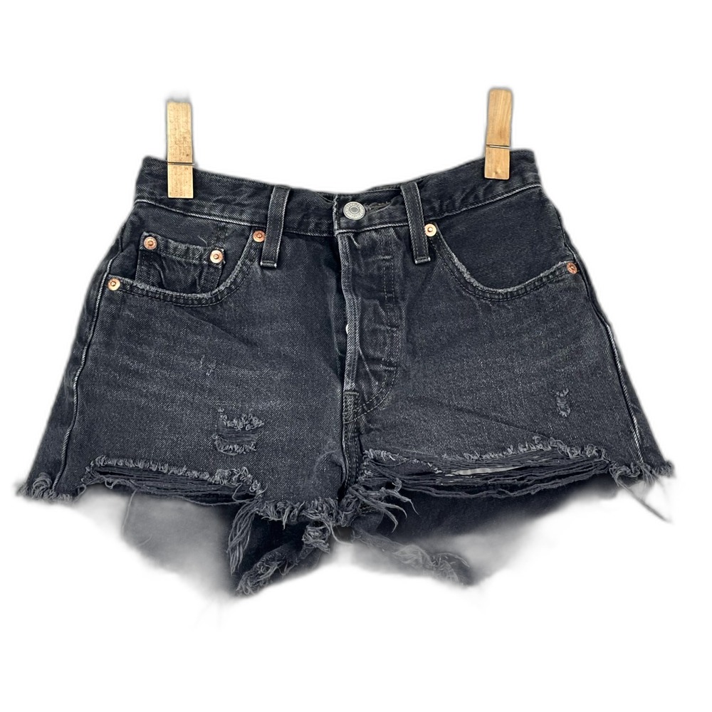 Levis Premium 501 Cut Off Shorts Womens 24 Denim High Rise Distressed American
